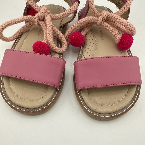 Petits Marcheurs Girls Belinda Pom Pom Pink Leather Flat Sandals Size 9 NWOB - Picture 5 of 7